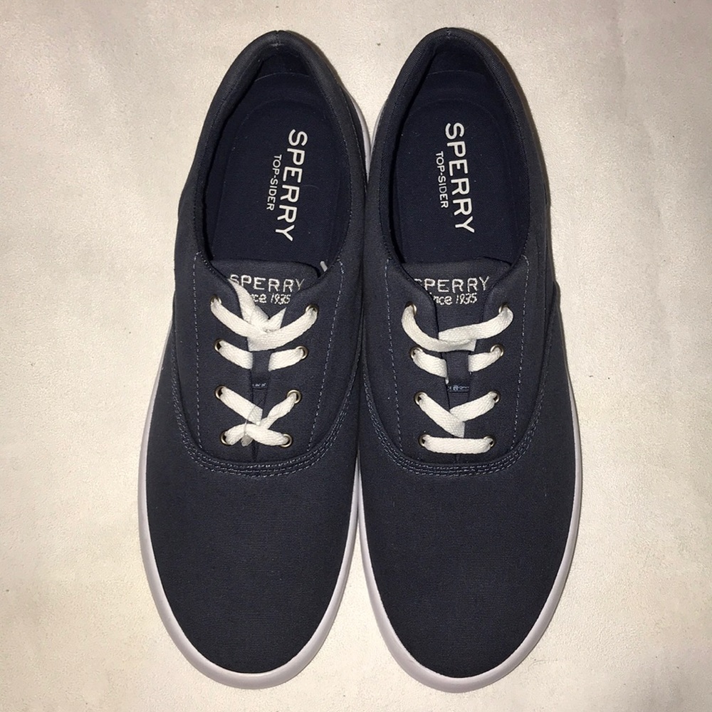 NEW Sperry Topsider Twill Lace Up SNEAKERS Blue 12